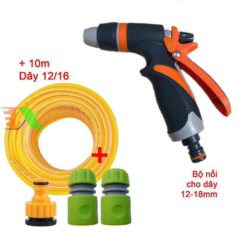 Vòi xịt nước tưới cây, rửa xe, phun sương đa năng (8 trong 1) kèm cút chuyển nhanh 16 siêu bền