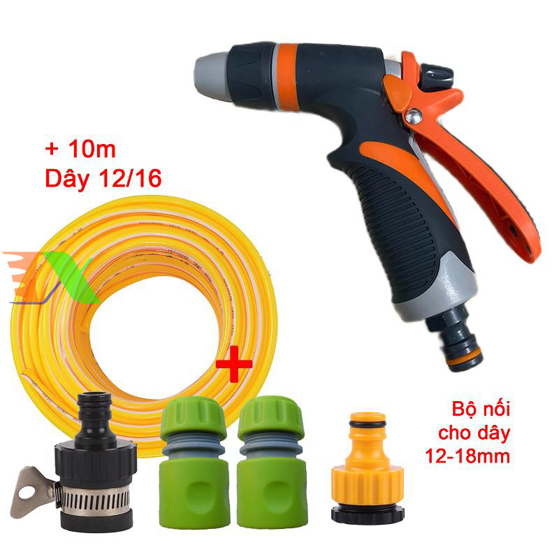 Vòi xịt nước tưới cây, rửa xe, phun sương đa năng (8 trong 1) kèm cút chuyển nhanh 16 siêu bền
