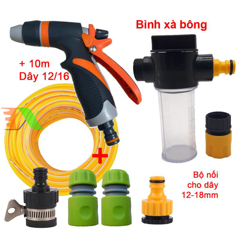Vòi xịt nước tưới cây, rửa xe, phun sương đa năng (8 trong 1) kèm cút chuyển nhanh 16 siêu bền