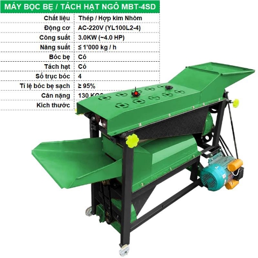 图片 Máy bóc bẹ, Tách hạt ngô MBT-4SD, lột vỏ ngô, tách hạt bắp, Loại 4 trục, Máy Sơ chế ngô
