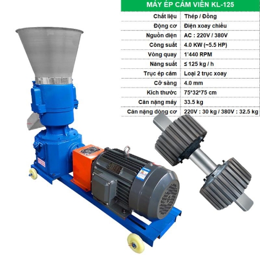 Picture of Máy ép cám viên cho Gia súc, Gia cầm, Cá KL-125, Máy xay nghiền thức ăn đùn viên cám
