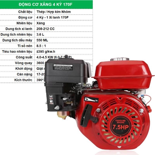 图片 Động cơ xăng 4 kỳ GAS-170F, Động cơ máy cày xới, Động cơ máy bơm nước