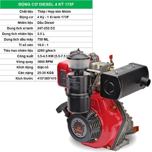 Ảnh của Động cơ dầu Diesel 4 kỳ DIE-173F, Động cơ máy cày xới, Động cơ máy bơm nước