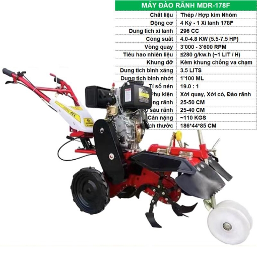 图片 Máy đào rãnh Xới đất dắt tay Diesel MDR-178F, Máy Cày Xới Đào rãnh Làm đất