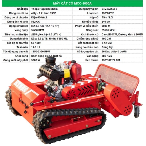 รูปภาพของ Máy cắt cỏ MCC-1000A, Rô bốt tự động cắt cỏ vườn, Máy cắt cỏ điều khiển từ xa cỡ lớn