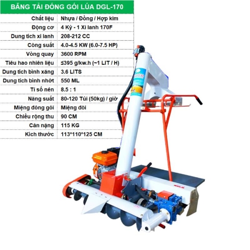 Gambar Băng tải đóng gói lúa DGL-170A, Máy đóng gói lúa, Máy thu gom nông sản