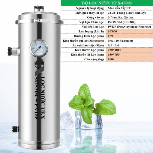 Gambar Bộ Lọc nước UFX-159.10000L, Bình lọc nước sạch Inox 304 PVDF, Máy lọc nước nguồn