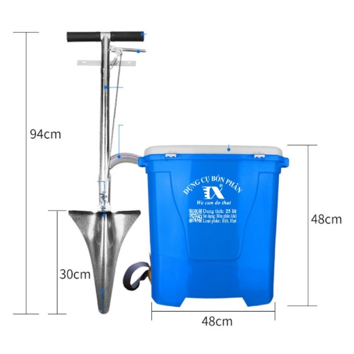 รูปภาพของ Xẻng bón phân TMP-03 Kèm thùng chưa, Dụng cụ bón phân xẻng Inox, Máy bón phân