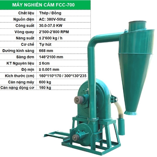 รูปภาพของ Máy nghiền cám FFC-700, Máy nghiền thức ăn cho cho Gia súc, Gia cầm, Cá, Máy xay nghiền bột