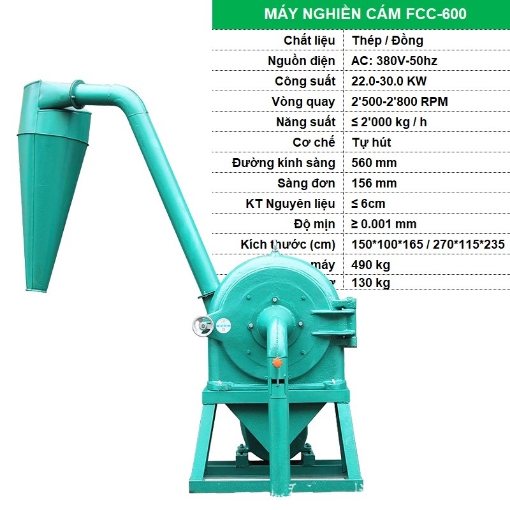 Picture of Máy nghiền cám FFC-600, Máy nghiền thức ăn cho cho Gia súc, Gia cầm, Cá, Máy xay nghiền bột