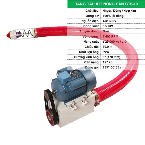 Ảnh của Băng tải hút nông sản BT6-10, Máy hút Trục vít Ống nhựa PVC thu gom vận tải Nông sản