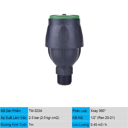 รูปภาพของ Đầu tưới xoay phun mưa TM-323A, Béc bọ tưới xoay 360° chân ren 1/2" 20-21