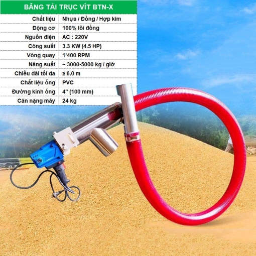 Ảnh của Băng tải hút lúa BTN-6M, Băng tải trục vít thu Lúa, Ngô, Đậu, Bột, Cà phê, Ca cao, Điều