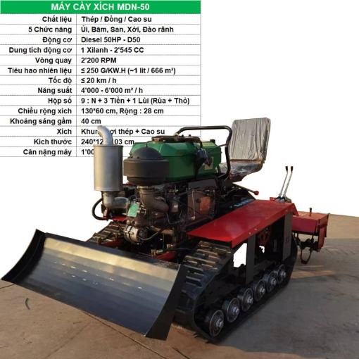 Ảnh của Máy cày Diesel MDN-50, Máy cày bánh xích, Làm mát nước, Kèm 5 chức năng