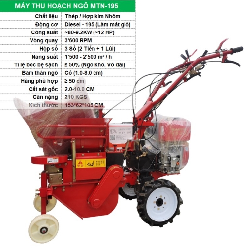 Ảnh của Máy thu hoạch Ngô MTN-195, Máy thu bắp 3 chức năng Thu hoạch, Bóc bẹ, Băm thân cây