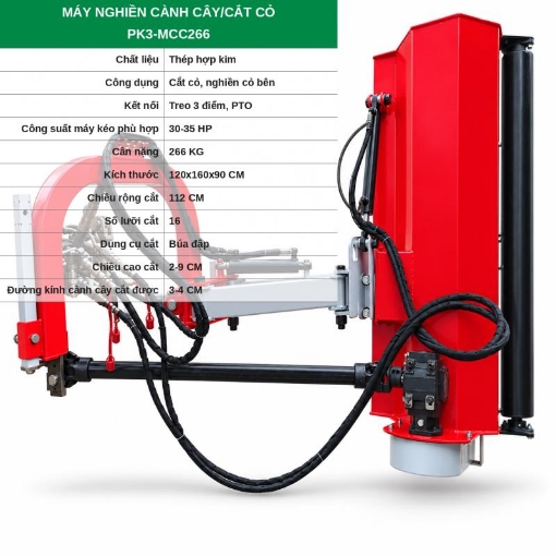 Ảnh của Máy cắt cỏ lề đường treo 3 điểm, rộng 112 CM, dịch chuyển ngang bằng thủy lực qua PTO, phù hợp máy kéo 30–35 HP, máy nghiền cành cây/ cỏ dại kiểu treo, máy nghiền bờ kè
