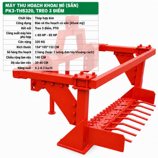 Ảnh của Máy thu hoạch củ sắn (khoai mì) gắn sau máy kéo công suất 60HP PK3-THS320, Treo 3 điểm