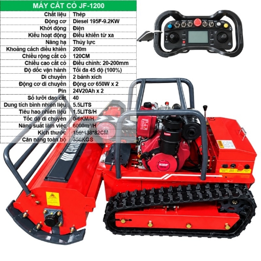 Ảnh của Máy cắt cỏ JF-1200, Rô bốt cắt cỏ rộng 120cm, Máy cắt cỏ điều khiển từ xa