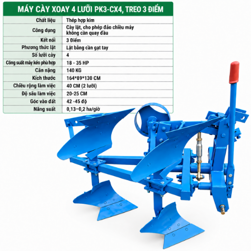 Ảnh của Máy Cày Xoay 4 PK3-CX4, Dàn Cày Quay Treo 3 Điểm, Cày Đất Chuyên Sâu Đa Năng Cho Máy Cày