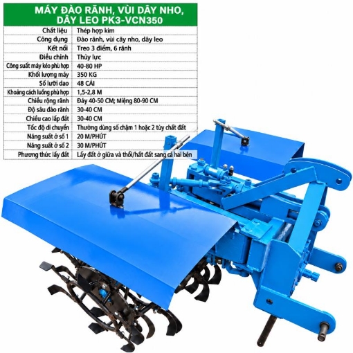 Ảnh của Máy đào rãnh, vùi dây nho PK3-VCN350 treo 3 điểm, điều chỉnh thủy lực, máy vùi dây leo các loại
