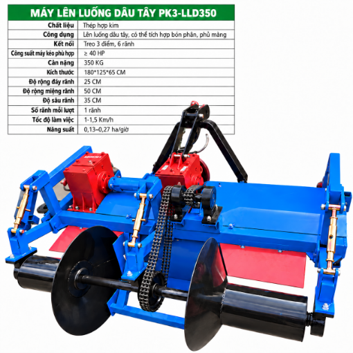 Ảnh của Máy lên luống dâu tây PK3-LLD350, treo 3 điểm, lên luống trồng dưa hấu, rau, đào rãnh thoát nước
