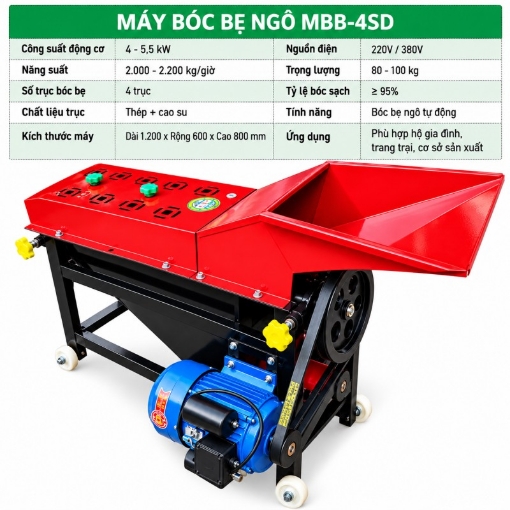 Ảnh của Máy bóc bẹ ngô MBB-4SD, lột vỏ ngô, lột vỏ bắp, Loại 4 trục, Máy Sơ chế bắp ngô