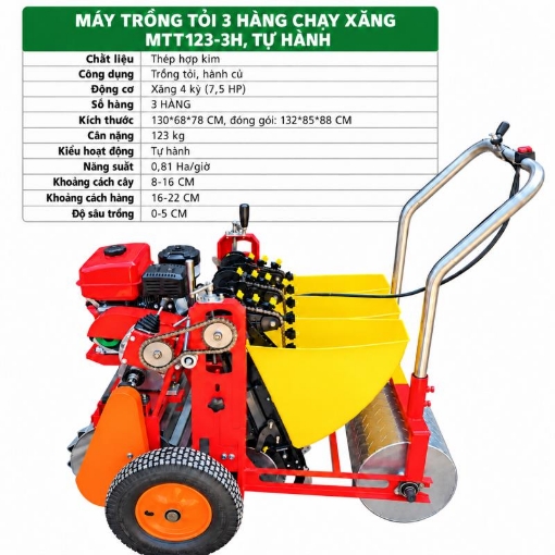 Ảnh của Máy trồng tỏi 3 hàng MTT123-3h chạy xăng, tự hành, máy trồng hành củ