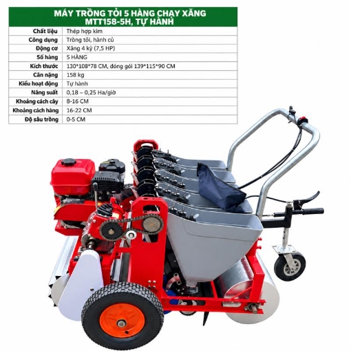 Ảnh của Máy trồng tỏi 5 hàng MTT158-5H chạy xăng, tự hành, máy trồng hành củ, máy gieo trồng tỏi.
