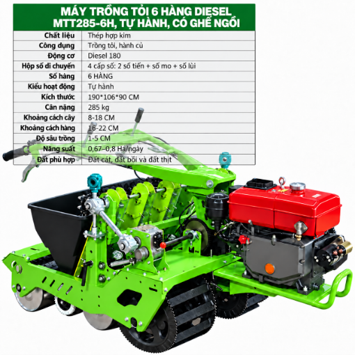 Ảnh của Máy trồng tỏi 6 hàng Diesel MTT285-6H tự hành, có ghế ngồi, máy trồng hành củ