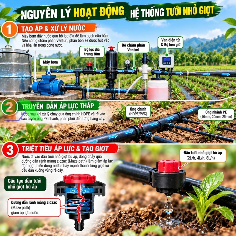 nguyên lý hoạt động hệ thống tưới nhỏ giọt