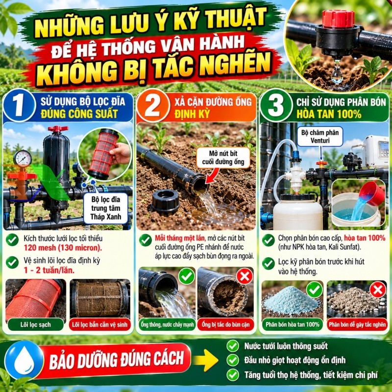sử dụng hệ thống tưới nhỏ giọt đúng cách