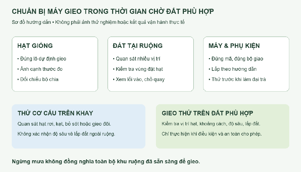 Sơ đồ kiểm tra hạt, đất và máy trước khi gieo