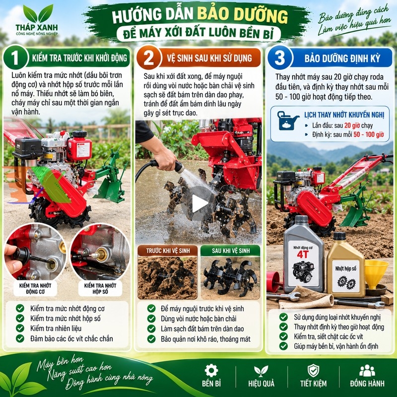 Bảo dưỡng máy cày dắt tay Tháp Xanh