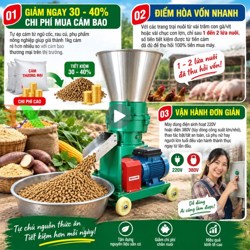 Máy Ép Cám Viên Tháp Xanh