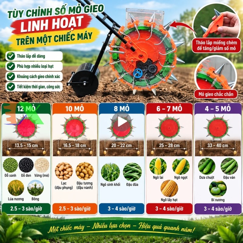 máy gieo hạt 12 răng Tháp Xanh